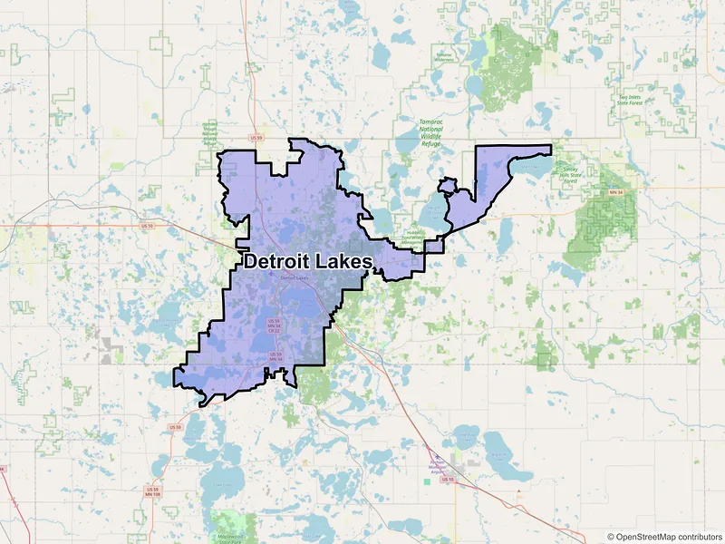 Map of Detroit Lakes, Minnesota and ZIP codes