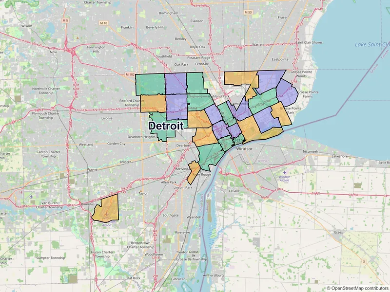 Map of Detroit, Michigan and ZIP codes