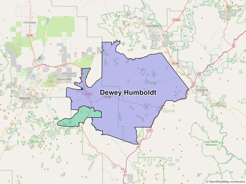 Map of Dewey-Humboldt, Arizona and ZIP codes