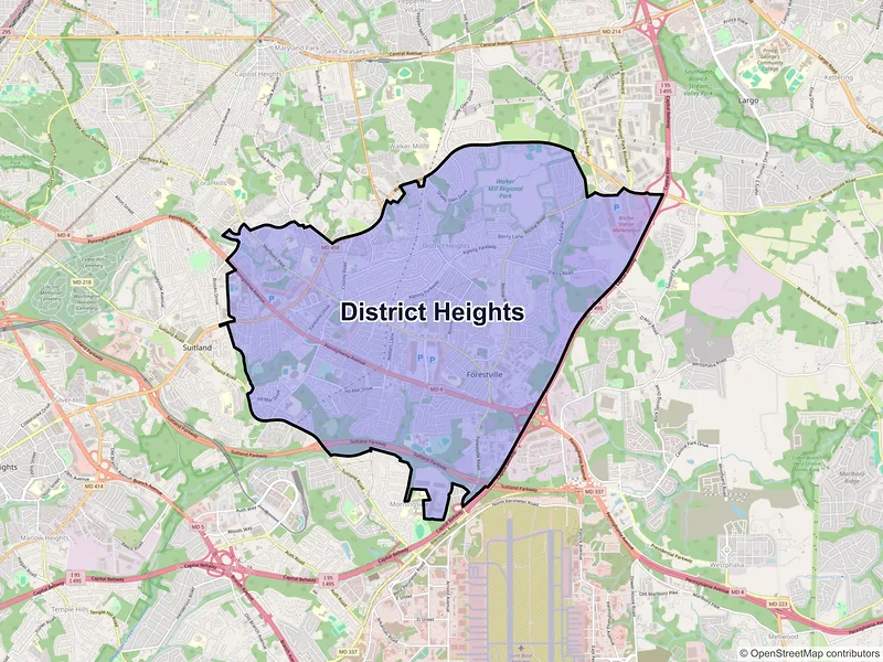 Map of District Heights, Maryland and ZIP codes