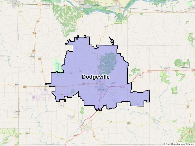 Map of Dodgeville, Wisconsin and ZIP codes