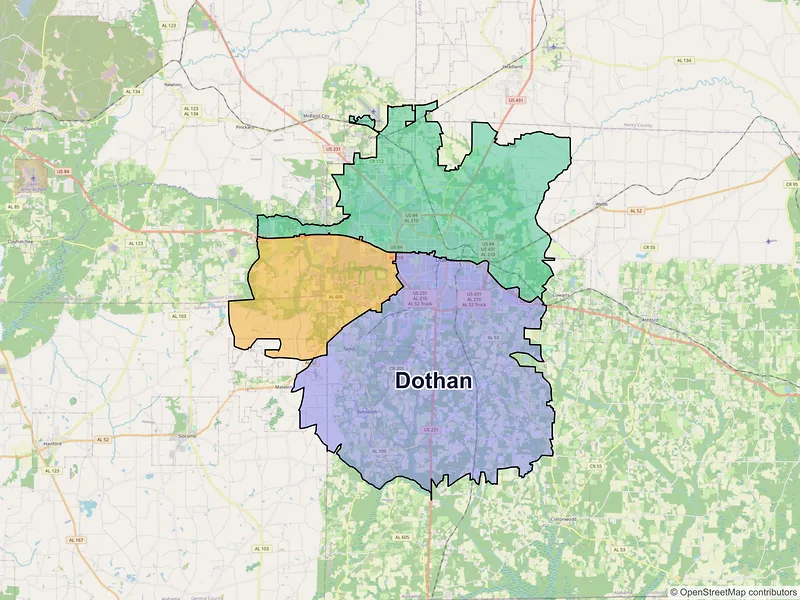 Map of Dothan, Alabama and ZIP codes