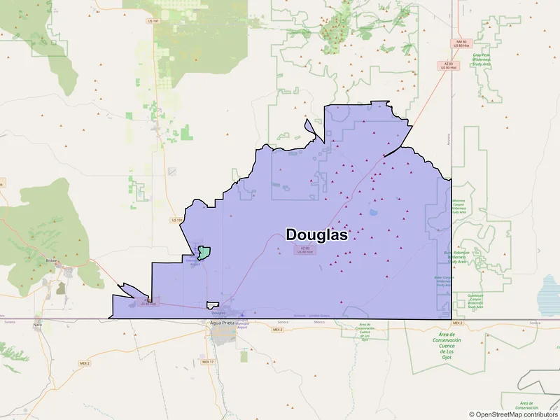 Map of Douglas, Arizona and ZIP codes