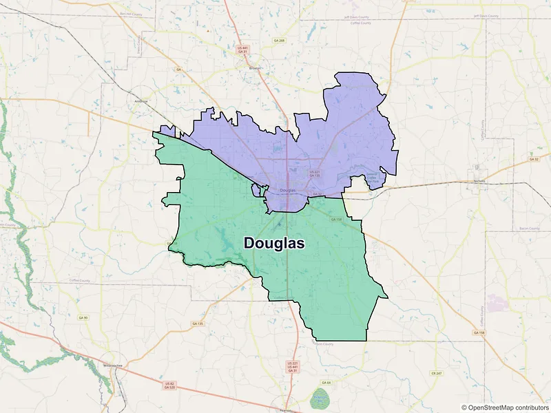 Map of Douglas, Georgia and ZIP codes