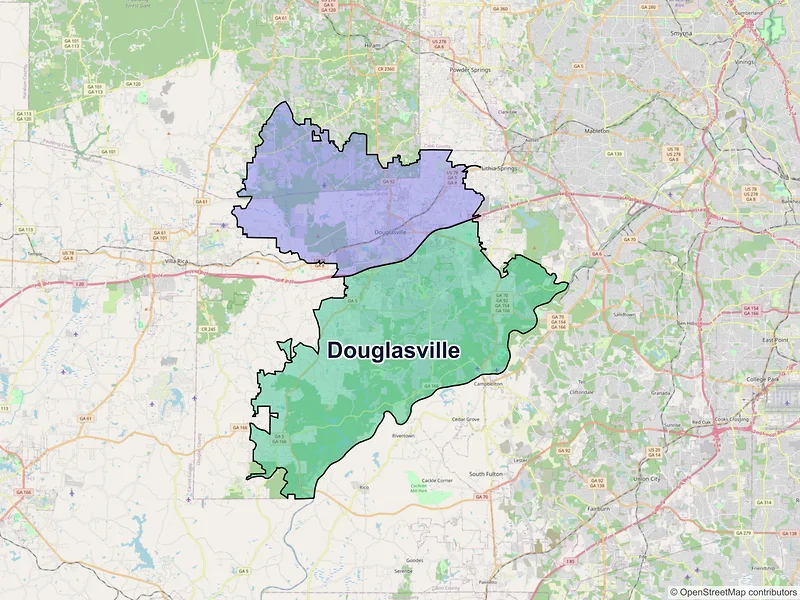 Map of Douglasville, Georgia and ZIP codes