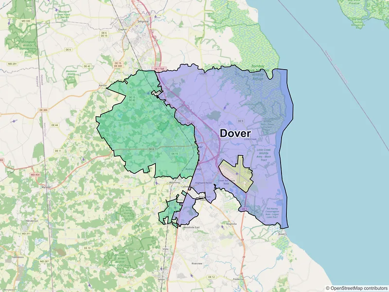 Map of Dover, Delaware and ZIP codes