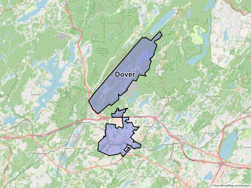Map of Dover, New Jersey and ZIP codes