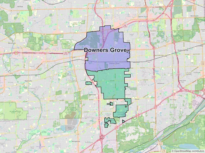 Map of Downers Grove, Illinois and ZIP codes