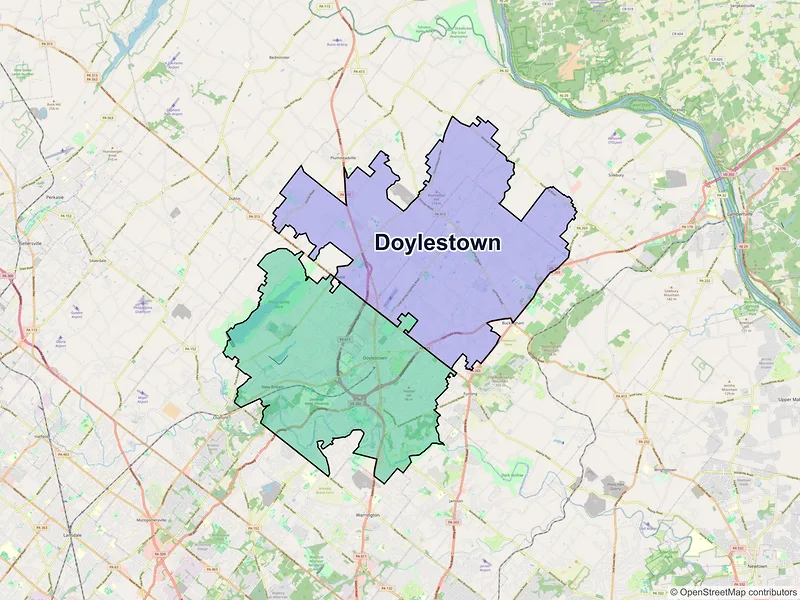 Map of Doylestown, Pennsylvania and ZIP codes