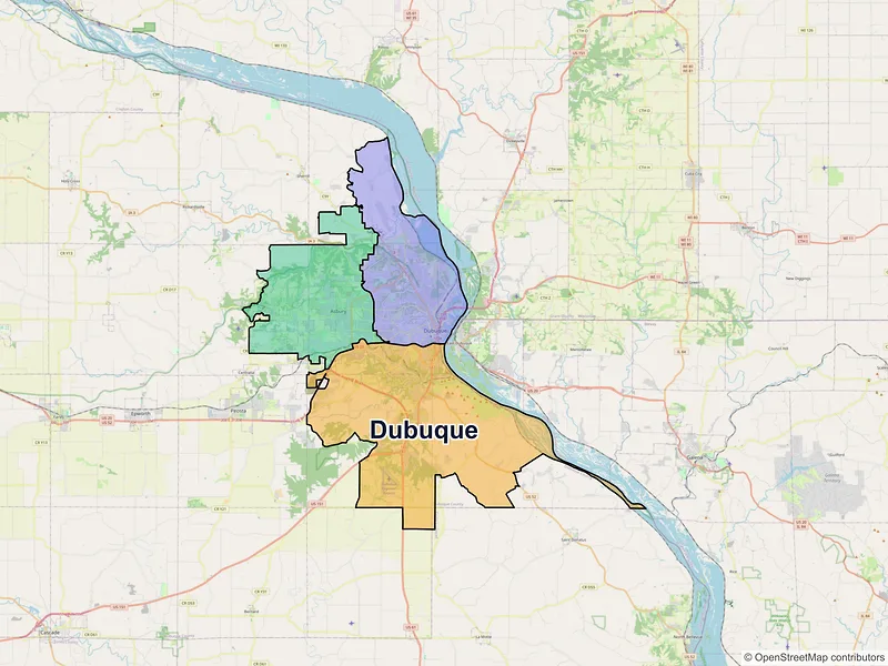Map of Dubuque, Iowa and ZIP codes