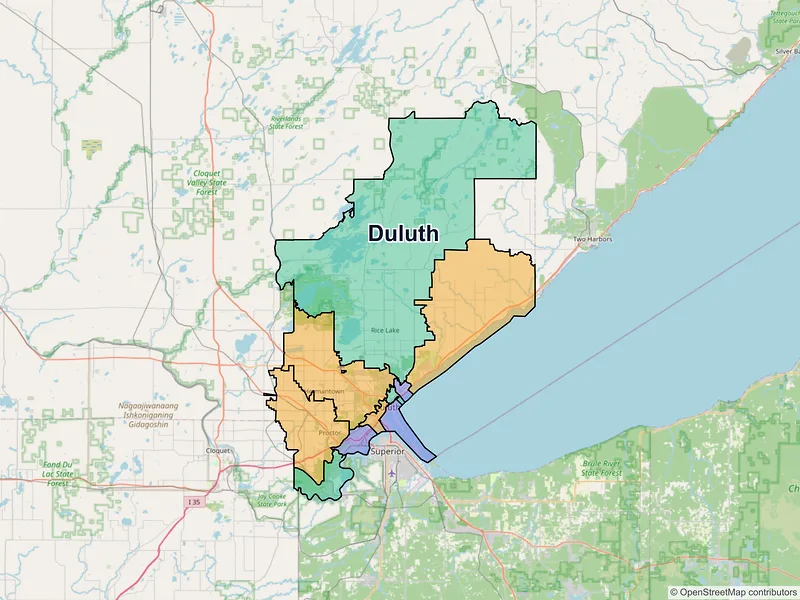 Map of Duluth, Minnesota and ZIP codes
