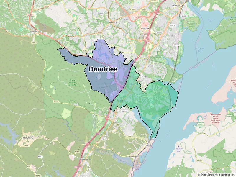 Map of Dumfries, Virginia and ZIP codes