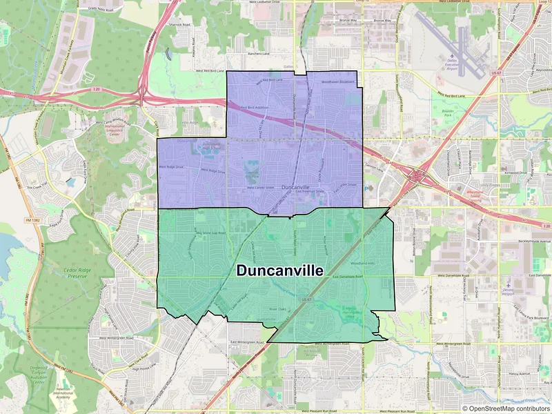Map of Duncanville, Texas and ZIP codes