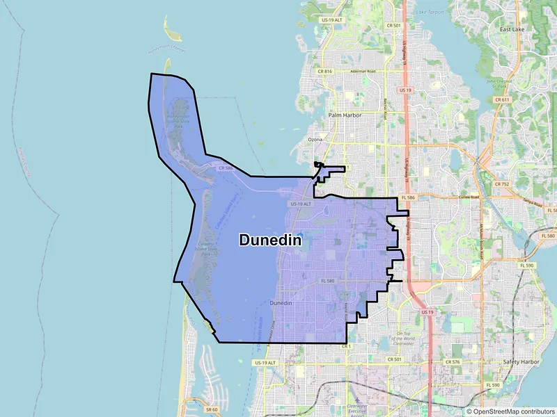 Map of Dunedin, Florida and ZIP codes