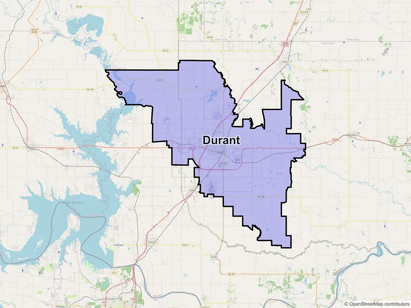 Map of Durant, Oklahoma and ZIP codes