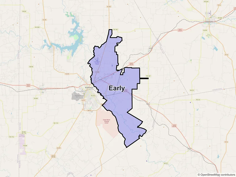 Map of Early, Texas and ZIP codes