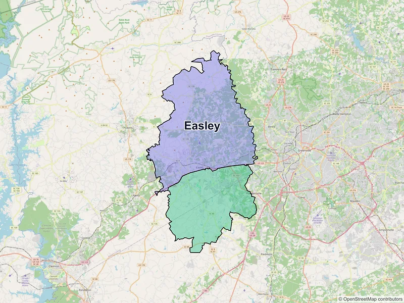 Map of Easley, South Carolina and ZIP codes