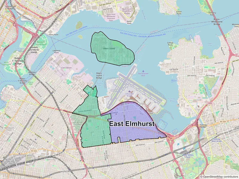 Map of East Elmhurst, New York and ZIP codes