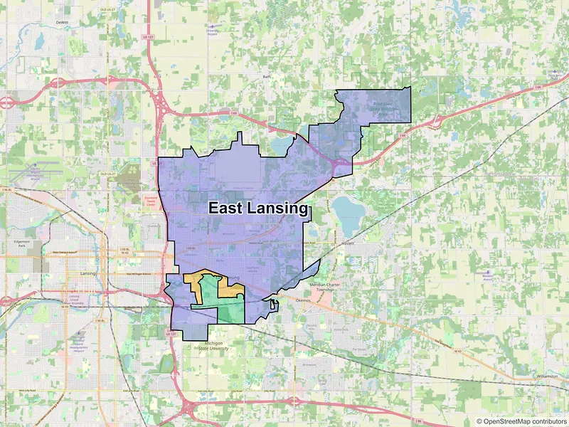 Map of East Lansing, Michigan and ZIP codes