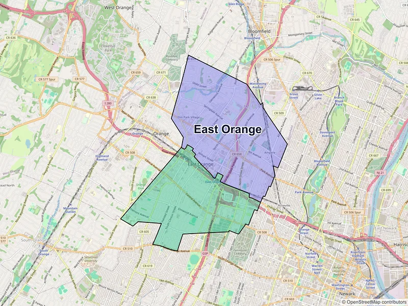 Map of East Orange, New Jersey and ZIP codes