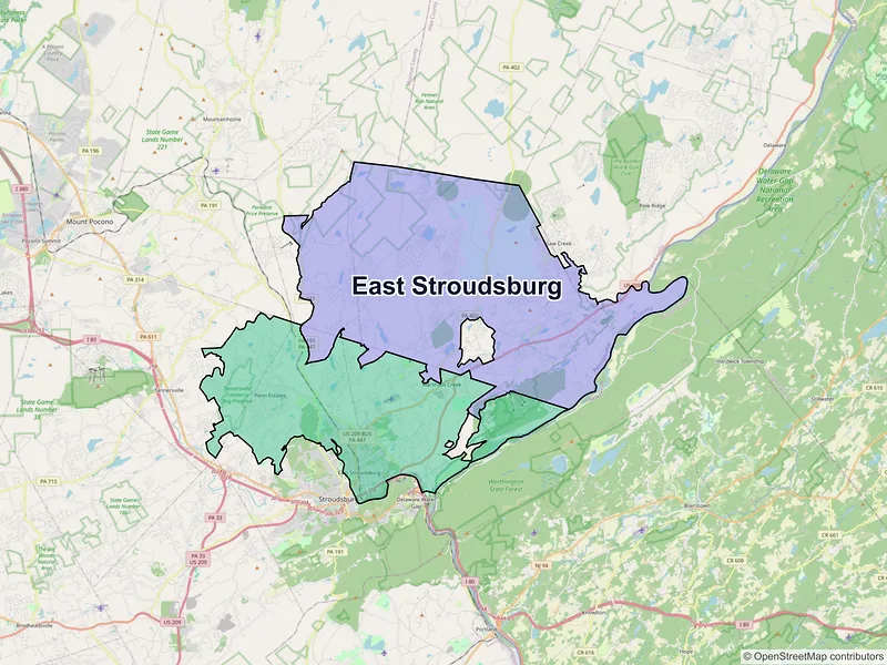 Map of East Stroudsburg, Pennsylvania and ZIP codes