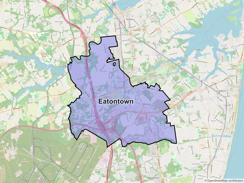 Map of Eatontown, New Jersey and ZIP codes