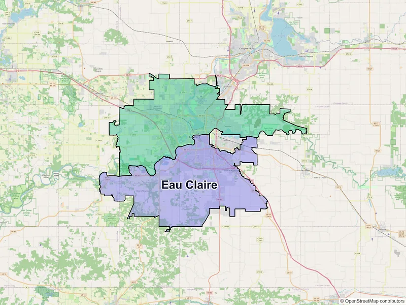 Map of Eau Claire, Wisconsin and ZIP codes