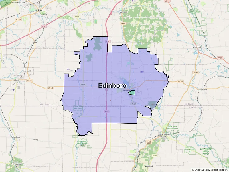 Map of Edinboro, Pennsylvania and ZIP codes