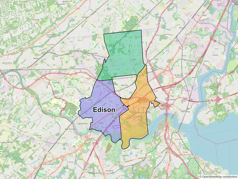 Map of Edison, New Jersey and ZIP codes