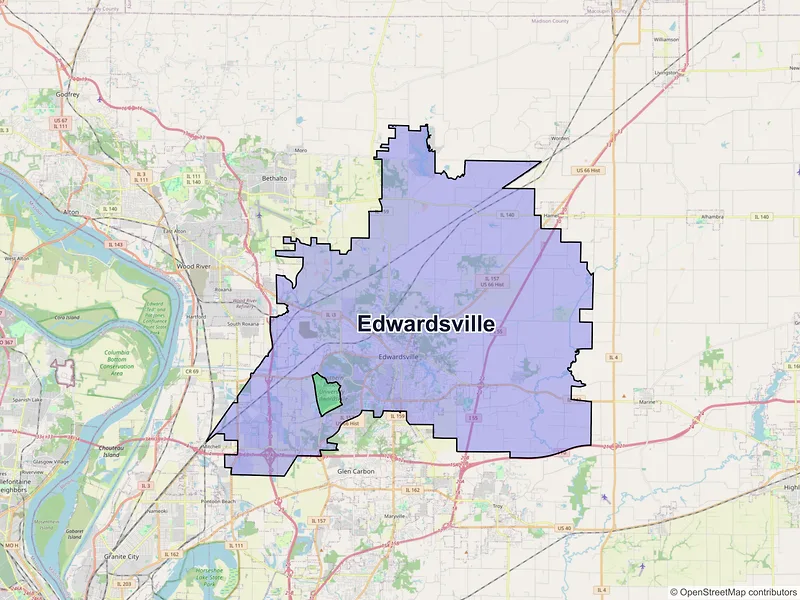 Map of Edwardsville, Illinois and ZIP codes