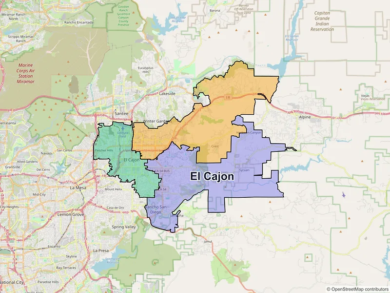 Map of El Cajon, California and ZIP codes