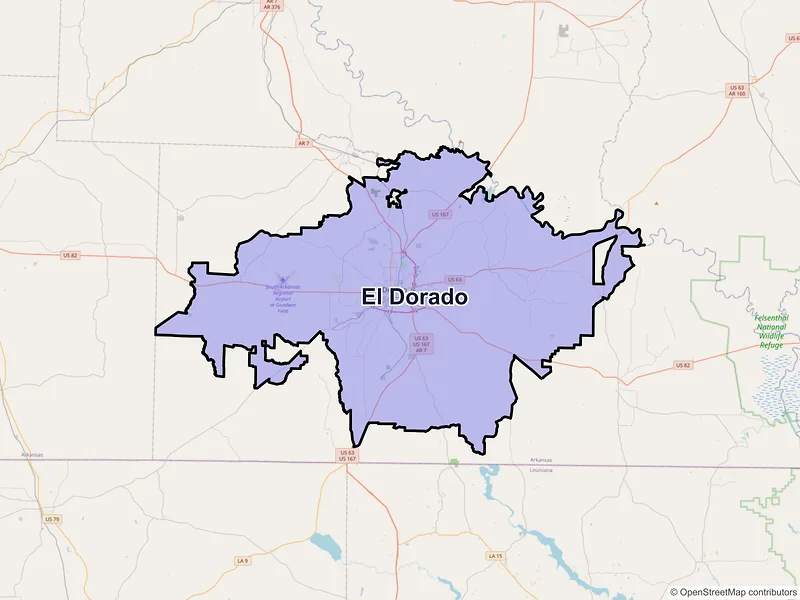 Map of El Dorado, Arkansas and ZIP codes