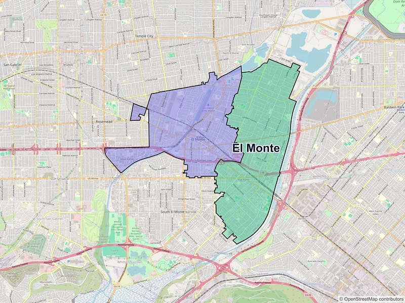 Map of El Monte, California and ZIP codes