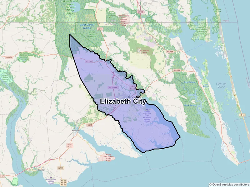 Map of Elizabeth City, North Carolina and ZIP codes