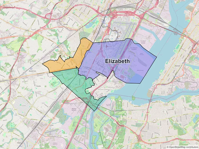 Map of Elizabeth, New Jersey and ZIP codes