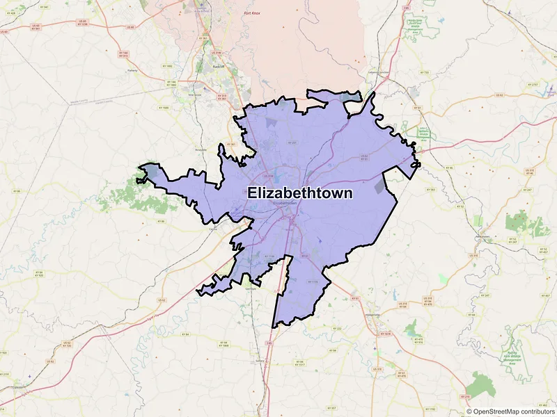 Map of Elizabethtown, Kentucky and ZIP codes