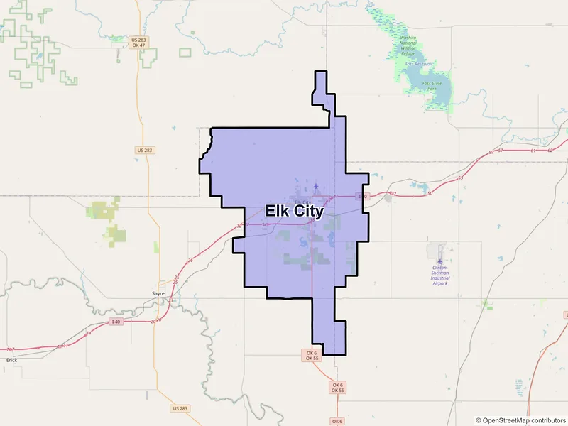 Map of Elk City, Oklahoma and ZIP codes