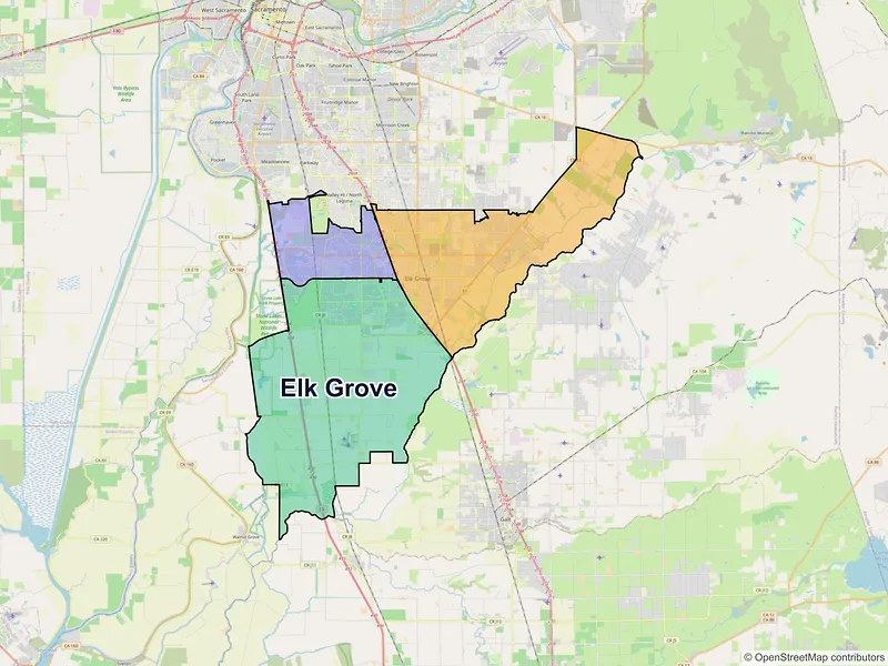 Map of Elk Grove, California and ZIP codes