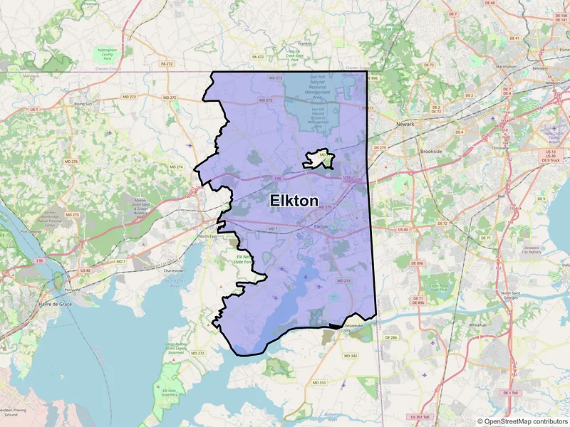 Map of Elkton, Maryland and ZIP codes