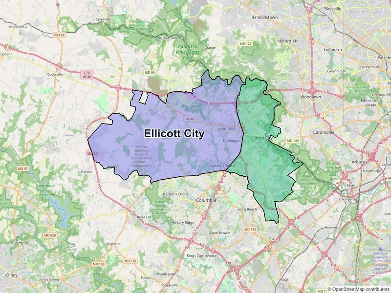 Map of Ellicott City, Maryland and ZIP codes