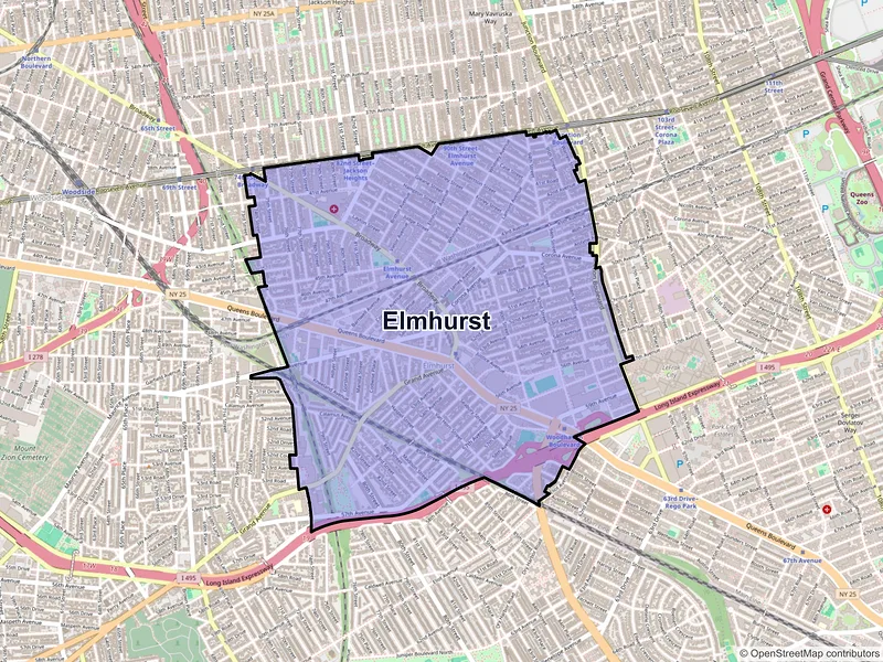 Map of Elmhurst, New York and ZIP codes