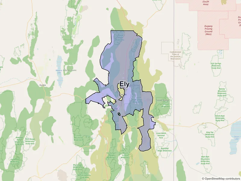 Map of Ely, Nevada and ZIP codes