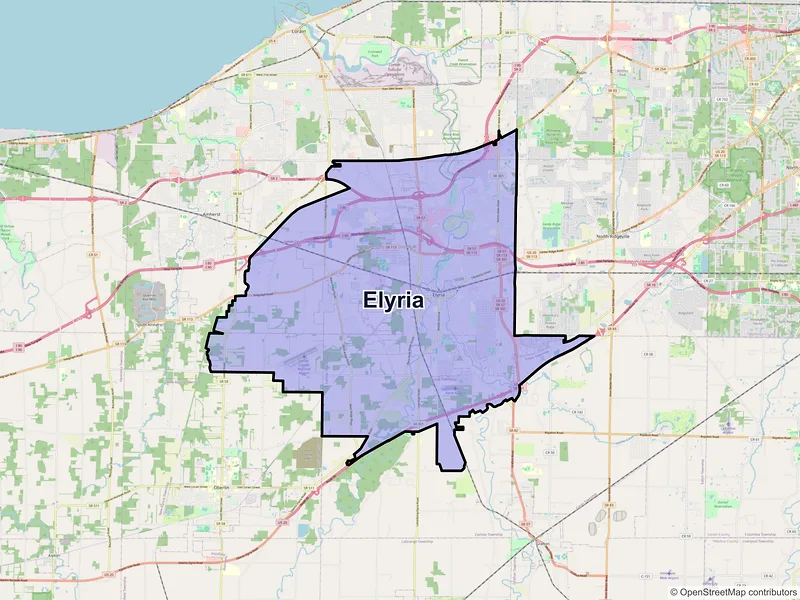 Map of Elyria, Ohio and ZIP codes