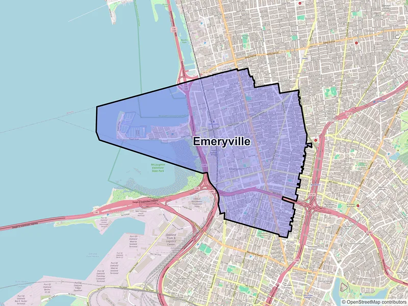 Map of Emeryville, California and ZIP codes