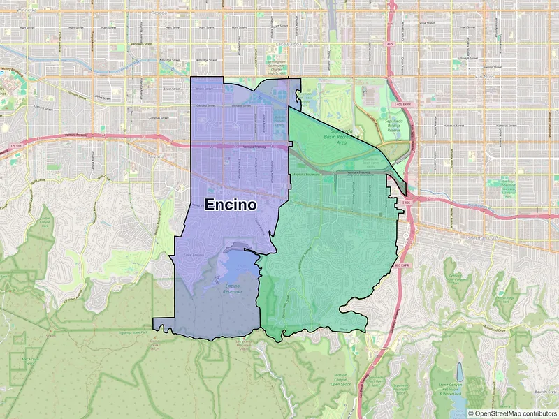 Map of Encino, California and ZIP codes