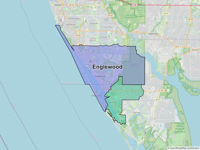 Map of Englewood, Florida and ZIP codes
