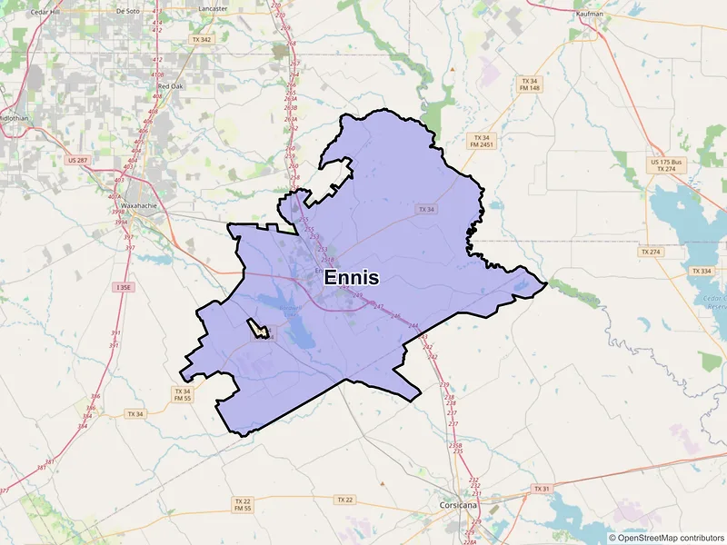 Map of Ennis, Texas and ZIP codes