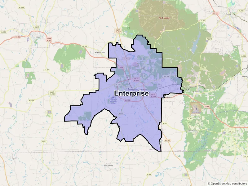 Map of Enterprise, Alabama and ZIP codes
