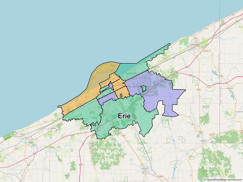 Map of Erie, Pennsylvania and ZIP codes
