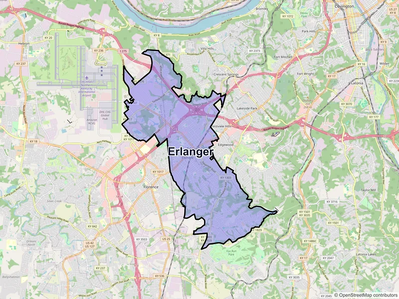 Map of Erlanger, Kentucky and ZIP codes